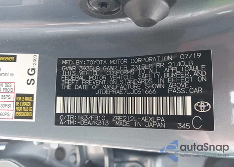 2020 Toyota Corolla Le from USA, damaged, VIN JTDEPRAE7LJ061666